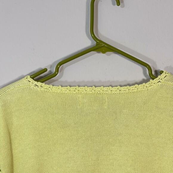 St Johns Bay Top Womens XL Yellow/Green V-Neck Knit Crochet 3/4 Sleeve Cottage - Picture 5 of 7